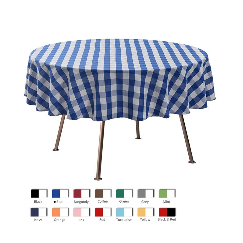 maxmill Round Checkered Tablecloth Spillproof Wrinkle Free Heavy Weight Gingham Table Cloth for Circular Table Cover Buffalo Plaid for Buffet Banquet Parties Holiday Dinner 70 Inch Blue and White - Image 3